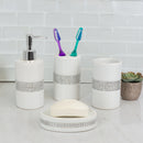 5 of 6:Ensemble d'accessoires de bain de luxe Home Basics, 4 pièces, en céramique, avec de superbes paillettes, blanc 