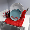 4 of 4:Home Basics Contempo 3 Piece Dish Rack, Red 
