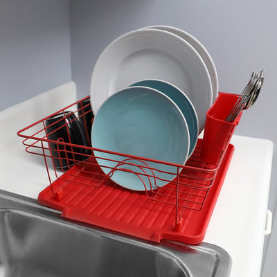 4 of 4:Home Basics Contempo 3 Piece Dish Rack, Red 