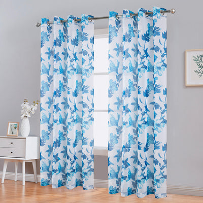 3 of 6:Myra Floral Printed Semi-Sheer Grommet Window Panel, 54x84 Inches 