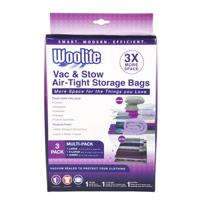 1 of 9:Paquete múltiple de bolsas de almacenamiento al vacío herméticas de 3 piezas Woolite 