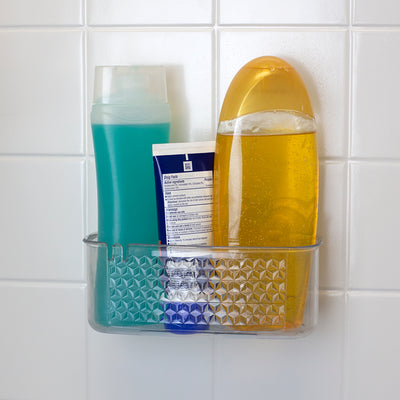 4 of 5:Home Basics Medium Cubic Patterned Plastic Shower Caddy with Suction Cups, Clear 