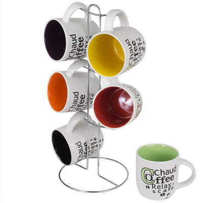 2 of 6:Home Basics Juego de tazas con soporte de 6 piezas 
