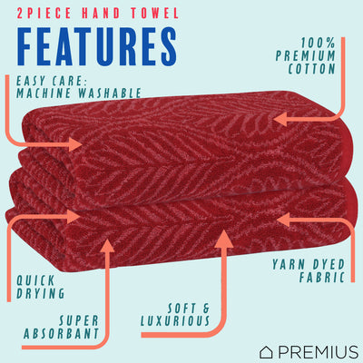 23 of 24:PREMIUS 2 Pack Leaf 100% Cotton Yarn Dyed Hand Towel, 16x28 Inches 
