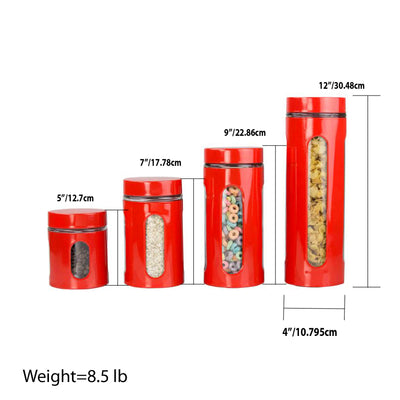 3 of 3:Home Basics 4 Piece Essence Collection Stainless Steel Canister Set, Red 