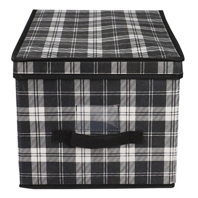 2 of 4:Home Basics Plaid Non-Woven Large Storage Box with Label Window, Black 