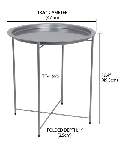 3 of 3:Home Basics Foldable Round Multi-Purpose Side Accent Metal Table, Silver 