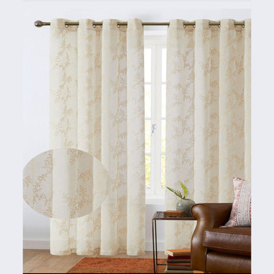 1 of 4:Cooper Leaf Embroidered Sheer Grommet Window Curtain Panel, 54x84 Inches 