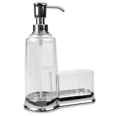 1 of 1:Home Basics Plastic Soap Dispenser with Steel Top and Sponge Holder, Chrome 