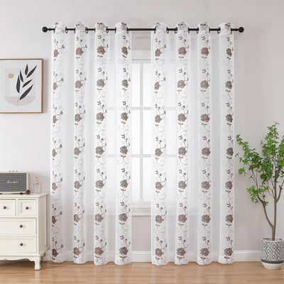 8 of 13:Runyan Floral Sheer Metallic Embroidered Grommet Window Panel, 54x84 Inches 