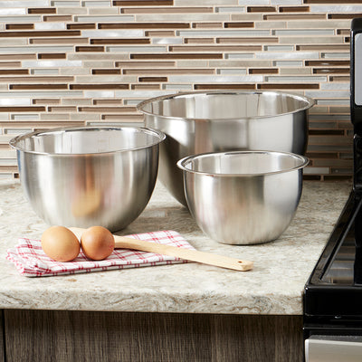 4 of 4:Home Basics 3 Piece Stainless Steel Nesting Mixing Bowls with Rubber Bottoms 