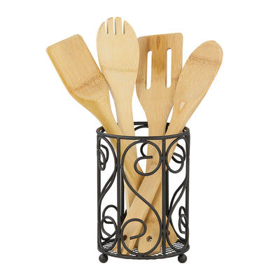 1 of 6:Porte-couverts en acier Home Basics Scroll Collection, noir, 6,75 x 5 pouces 