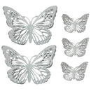 1 of 2:Ensemble de décoration murale papillon en métal PREMIUS, 5 pièces, blanc-argent, (3) 6 pouces, (2) 12 pouces 