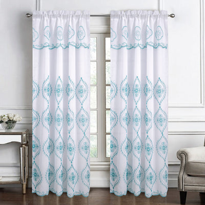 9 of 24:Panel de ventana bordado de damasco Arcadia con cenefa adjunta y respaldo, 54 x 90 pulgadas 