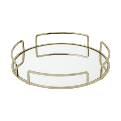 1 of 4:Accueil Détails Plateau de vanité miroir rond moderne en or satiné 