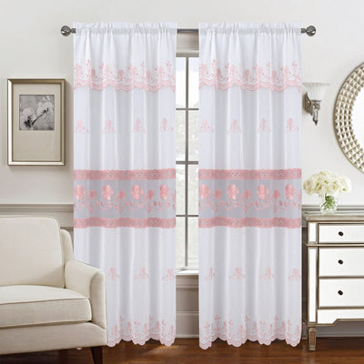 5 of 5:Joanna Floral Macramé Rod Pocket Window Panel With Attached Valance, 55x84 Inches 