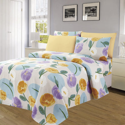 4 of 4:Essentials Bright 4 & 6 Piece Printed Wrinkle-Free Sheet Set, Harmony Bloom 