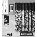 1 of 1:Sandra 18 Piece Leaf Banded Bath Rug, Shower Curtain and Towel Set, Black 