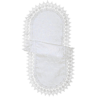 6 of 8:Camino de mesa con diseño vintage de encaje bordado con lazo de flores 