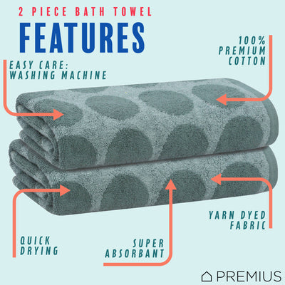 3 of 31:PREMIUS 2 Pack Circles 100% Cotton Yarn Dyed Bath Towel, 27x54 Inches 