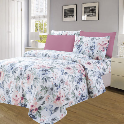 3 of 4:Premium Neutral 4 & 6 Piece Wrinkle-Free Sheet Set, Blooming Haven 