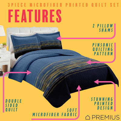 2 of 10:Parure de lit 3 pièces en microfibre infroissable PREMIUS Leo, bleu marine et doré 
