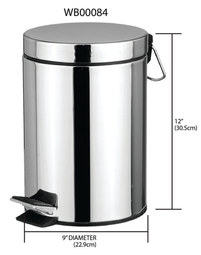 3 of 3:Home Basics 5 Liter Polished Stainless Steel Round Waste Bin, Silver, 11.5x9x8 Inches 