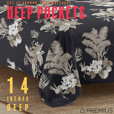 7 of 17:Parure de draps en microfibre PREMIUS Mia Soft, infroissable, noir-taupe 