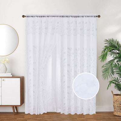2 of 12:Kylie Embroidered Rod Pocket Window Panel with Attached Valance and Backing, 54x90 Inches 