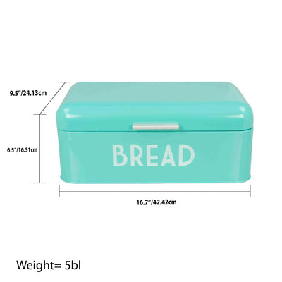 4 of 4:Home Basics Metal Bread Box with Lid, Turquoise, 16.7x9.5x6.5 Inches 