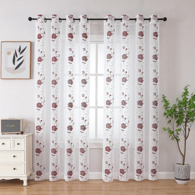 11 of 13:Runyan Floral Sheer Metallic Embroidered Grommet Window Panel, 54x84 Inches 