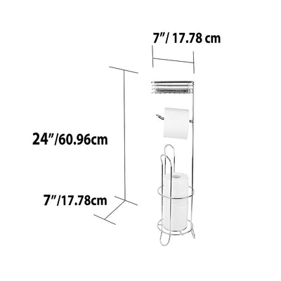6 of 6:Home Basics Free Standing Dispensing Toilet Paper Holder with Built-in Accessory Tray, Silver 