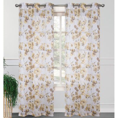 5 of 6:Paquete de 2 paneles de ventana con ojales transparentes florales Megan, 2-38x84 pulgadas 