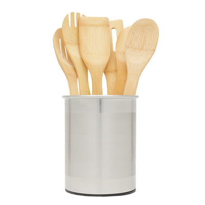 3 of 4:Home Basics Soporte giratorio para utensilios de acero inoxidable, plateado 
