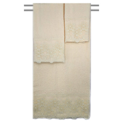 1 of 7:Ensemble de 3 serviettes de bain décoratives en coton brodées florales Florentina 