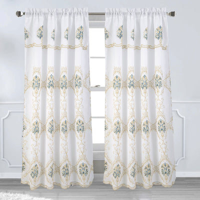 3 of 8:Panneau de fenêtre brodé floral Toulin avec cantonnière et support, 54 x 84 pouces 