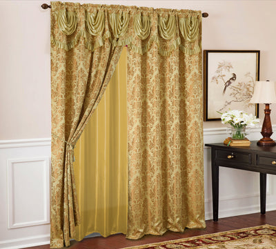 1 of 1:Sparta Damask Jacquard Rod Pocket Panel con cenefa adjunta, 54 x 84 pulgadas 