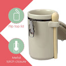 4 of 7:Home Basics 4 Piece Ceramic Canisters with Air-Tight Clamp Lid and Wooden Spoons, Beige 