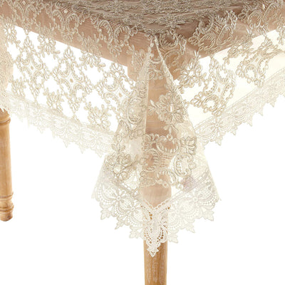 3 of 5:Botany Bridal Embroidered Emblem Floral Lace Design Tablecloth, Ivory 