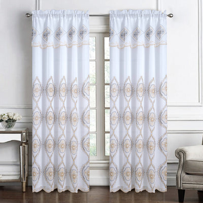 21 of 24:Panel de ventana bordado de damasco Arcadia con cenefa adjunta y respaldo, 54 x 90 pulgadas 