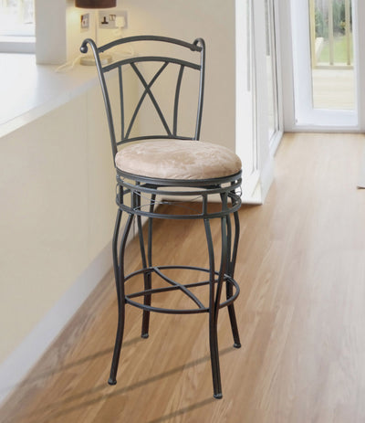 1 of 1:Tabouret de bar pivotant Home Basics à dossier en X et assise rembourrée, bronze 