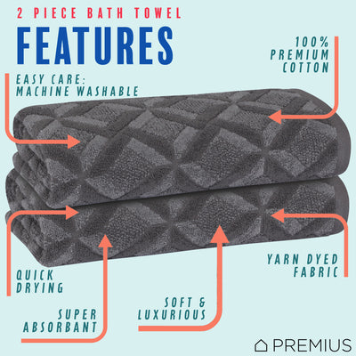 19 of 24:Serviette de bain PREMIUS Geo 100 % coton teint en fil, 27 x 54 pouces 