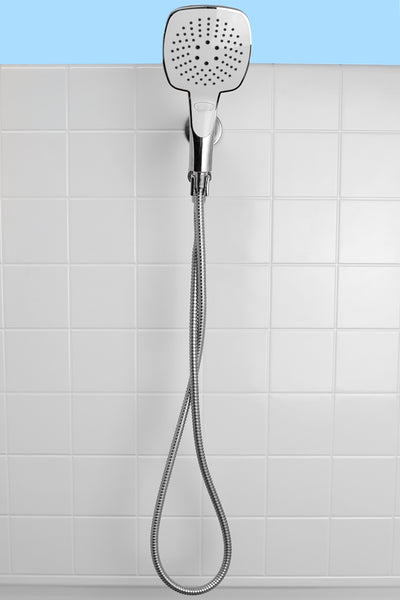 4 of 5:Sunbeam Masajeador de ducha de mano moderno de lujo con 3 funciones, manguera de 5 pies y botón de pausa integrado, cromado 