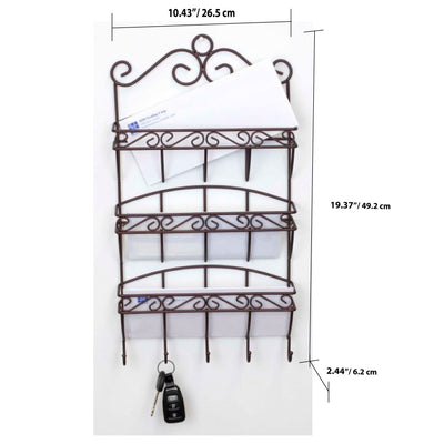 3 of 3:Home Basics Scroll Collection 3 Tier Steel Letter Rack Organizer, Bronze 