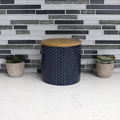 4 of 4:Petit pot en céramique nid d'abeille Home Basics, bleu marine 