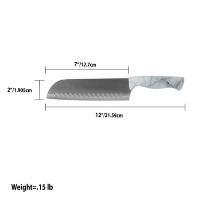 5 of 5:Home Basics Marble Collection 6 Santoku Knife, White 
