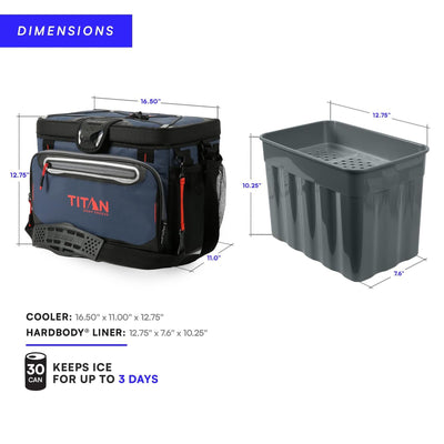 6 of 6:Titan 30 Can Deep Freezer Zipperless Soft Cooler with HardBody Liner, Navy Blue 