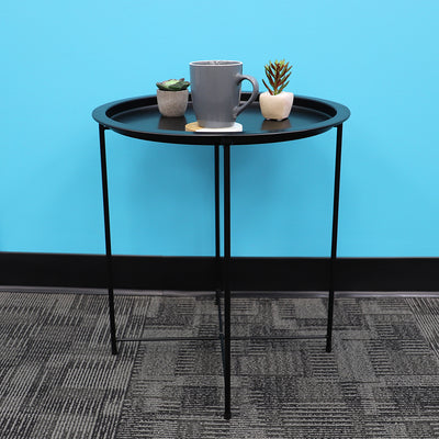 2 of 3:Home Basics Foldable Round Multi-Purpose Side Accent Metal Table, Matte Black 