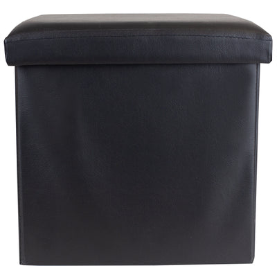 3 of 6:Home Basics Faux Leather Storage Ottoman, Black 