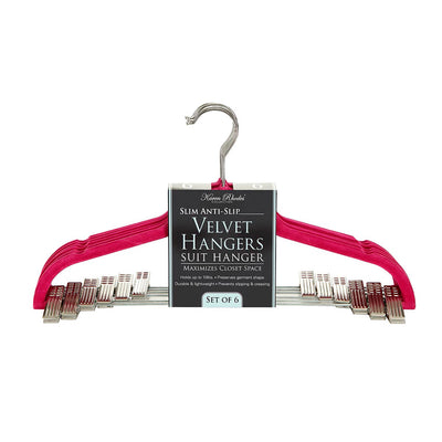 1 of 3:Simplify 6 Pack Velvet Hangers with Clips in Fuschia 